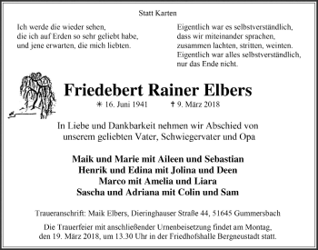 Anzeige von Friedebert Rainer Elbers von  Anzeigen Echo 