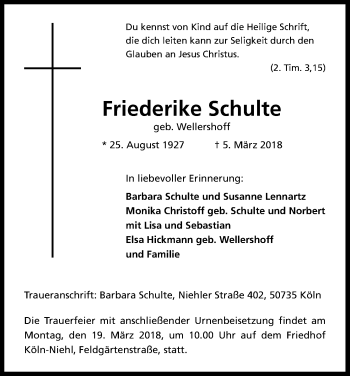 Anzeige von Friederike Schulte von Kölner Stadt-Anzeiger / Kölnische Rundschau / Express