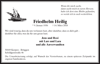 Anzeige von Friedhelm Heilig von  Werbepost 