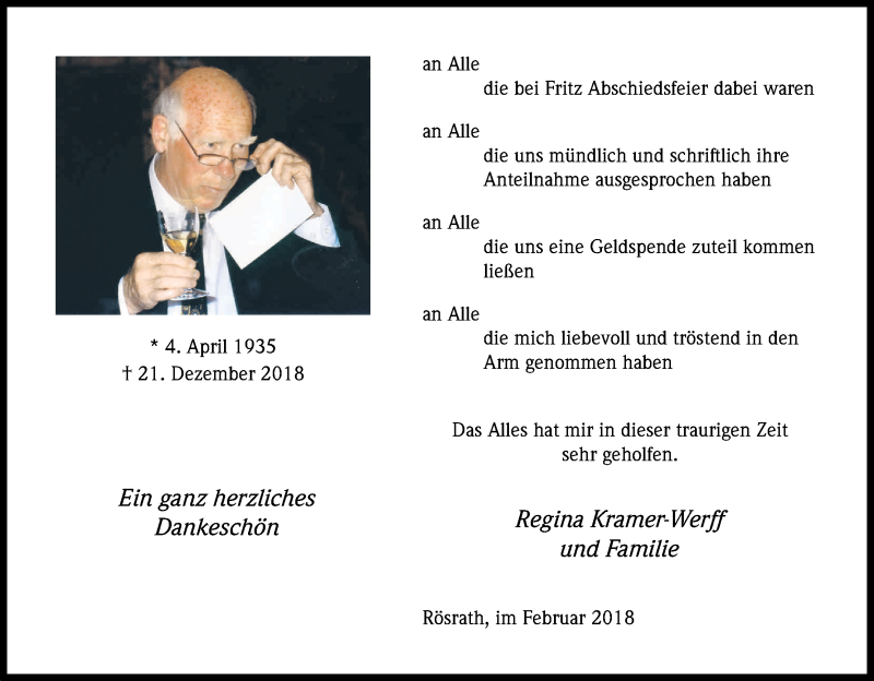  Traueranzeige für Fritz  vom 03.03.2018 aus Kölner Stadt-Anzeiger / Kölnische Rundschau / Express