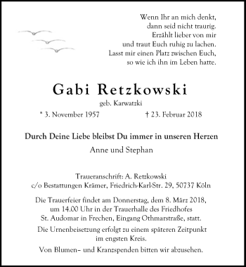 Anzeige von Gabi Retzkowski von  Sonntags-Post 