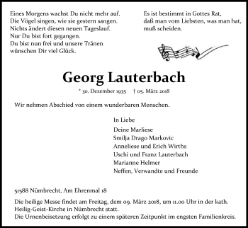 Anzeige von Georg Lauterbach von Kölner Stadt-Anzeiger / Kölnische Rundschau / Express