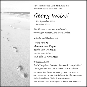 Anzeige von Georg Welzel von  Anzeigen Echo 