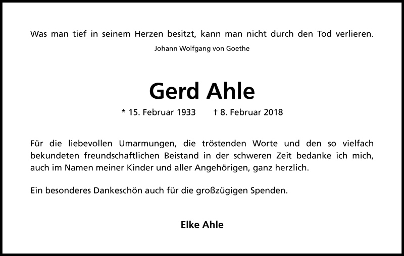  Traueranzeige für Gerd Ahle vom 24.03.2018 aus Kölner Stadt-Anzeiger / Kölnische Rundschau / Express