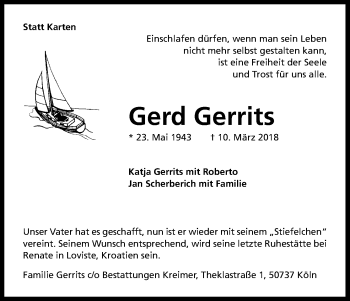 Anzeige von Gerd Gerrits von Kölner Stadt-Anzeiger / Kölnische Rundschau / Express