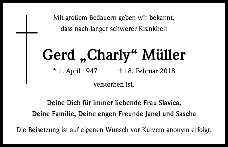  Traueranzeige für Gerd Müller vom 17.03.2018 aus Kölner Stadt-Anzeiger / Kölnische Rundschau / Express