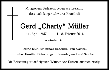 Anzeige von Gerd Müller von Kölner Stadt-Anzeiger / Kölnische Rundschau / Express