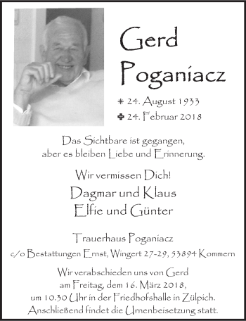 Anzeige von Gerd Poganiacz von  Blickpunkt Euskirchen 