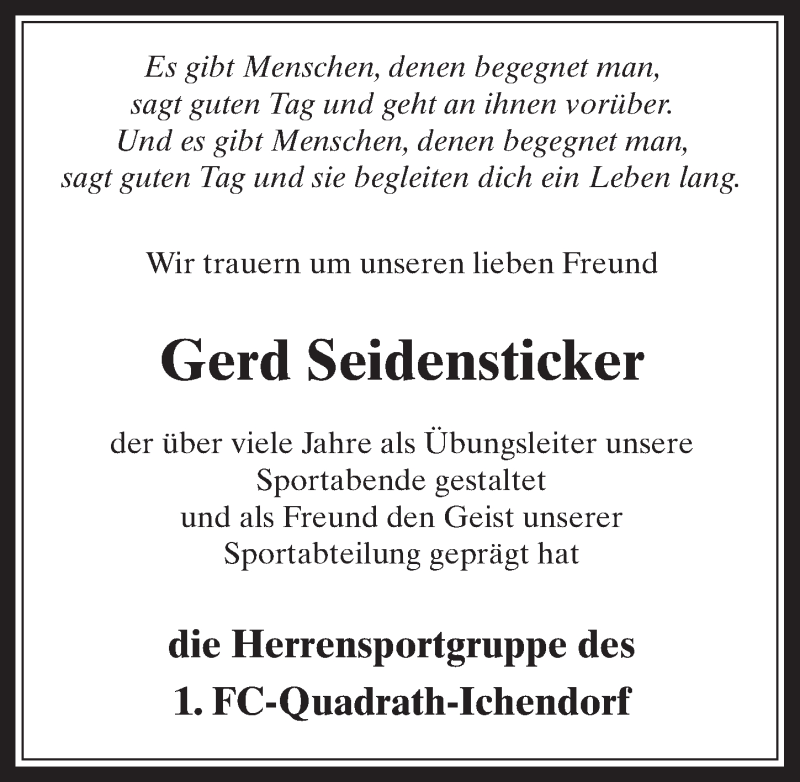  Traueranzeige für Gerd Seidensticker vom 21.03.2018 aus  Werbepost 