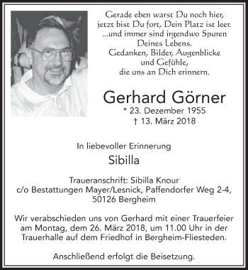 Anzeige von Gerhard Görner von  Sonntags-Post 