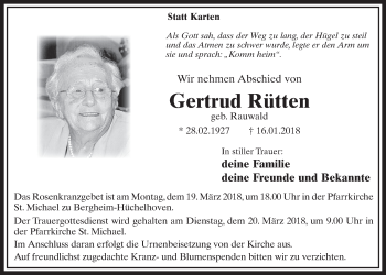 Anzeige von Gertrud Rütten von  Sonntags-Post 
