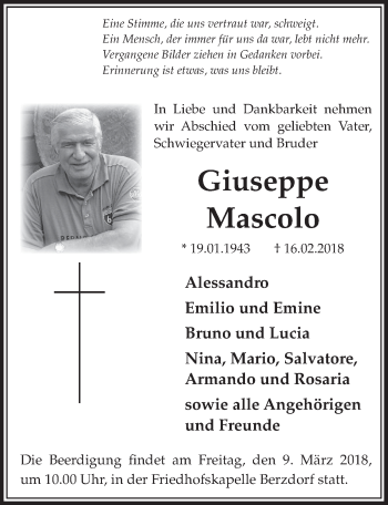 Anzeige von Giuseppe Mascolo von  Schlossbote/Werbekurier 