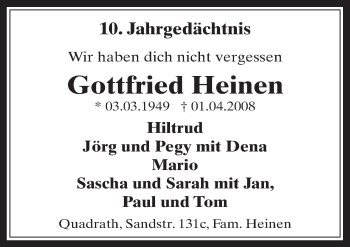 Anzeige von Gottfried Heinen von  Werbepost 