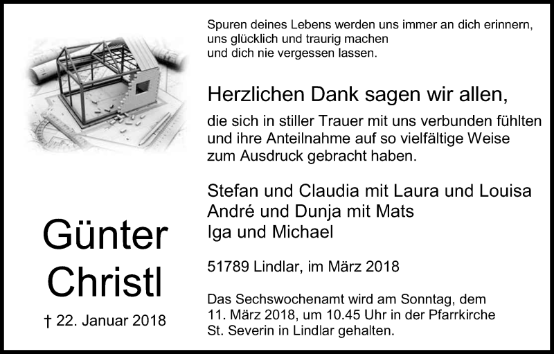  Traueranzeige für Günter Christl vom 03.03.2018 aus Kölner Stadt-Anzeiger / Kölnische Rundschau / Express