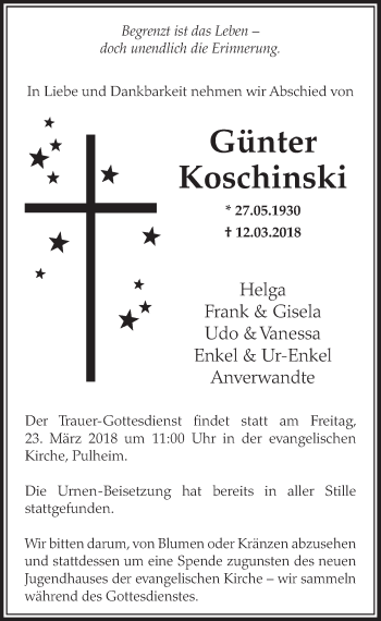 Anzeige von Günter Koschinski von  Sonntags-Post 