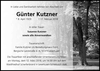 Anzeige von Günter Kutzner von Kölner Stadt-Anzeiger / Kölnische Rundschau / Express