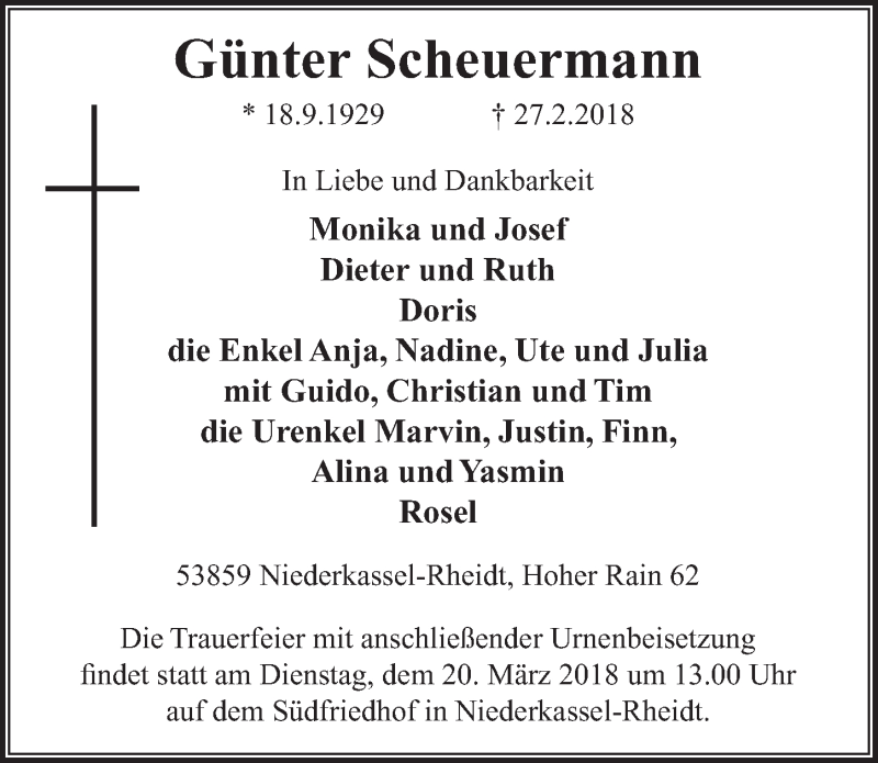  Traueranzeige für Günter Scheuermann vom 14.03.2018 aus  Extra Blatt 