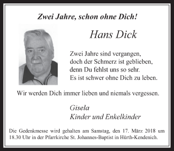 Anzeige von Hans Dick von  Wochenende 