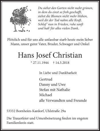 Anzeige von Hans Josef Christian von  Schlossbote/Werbekurier 