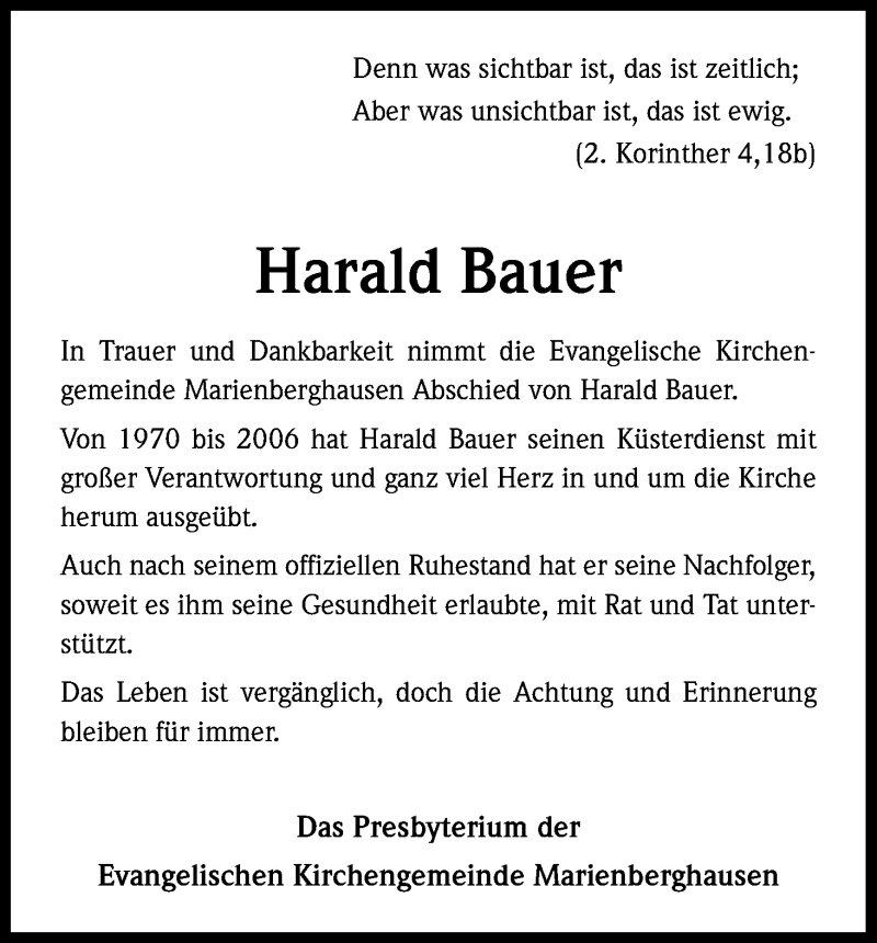  Traueranzeige für Harald Bauer vom 17.03.2018 aus Kölner Stadt-Anzeiger / Kölnische Rundschau / Express