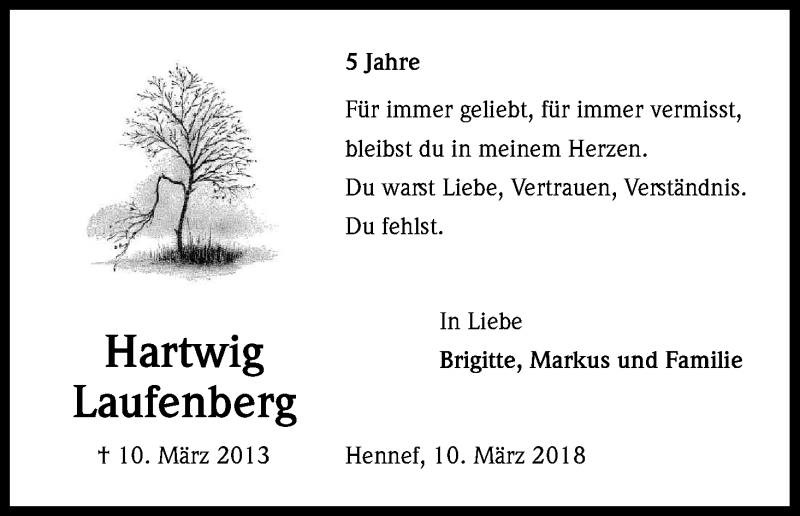  Traueranzeige für Hartwig Laufenberg vom 10.03.2018 aus Kölner Stadt-Anzeiger / Kölnische Rundschau / Express