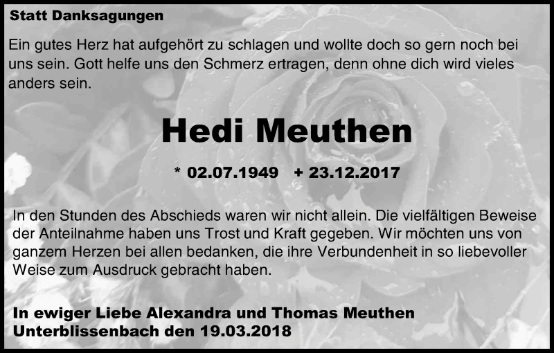  Traueranzeige für Hedi Meuthen vom 24.03.2018 aus Kölner Stadt-Anzeiger / Kölnische Rundschau / Express