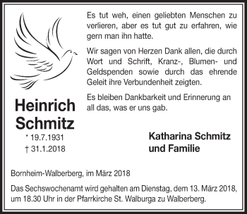 Anzeige von Heinrich Schmitz von  Schlossbote/Werbekurier 