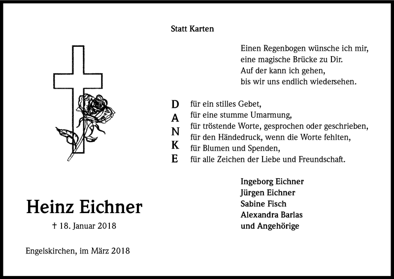  Traueranzeige für Heinz Eichner vom 16.03.2018 aus Kölner Stadt-Anzeiger / Kölnische Rundschau / Express