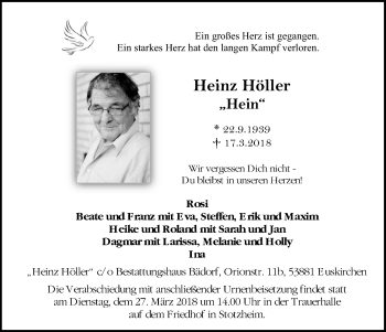 Anzeige von Heinz Höller von  Blickpunkt Euskirchen 