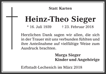 Anzeige von Heinz-Theo Sieger von  Werbepost 