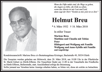 Anzeige von Helmut Breu von  Sonntags-Post 