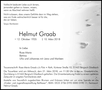 Anzeige von Helmut Graab von Kölner Stadt-Anzeiger / Kölnische Rundschau / Express
