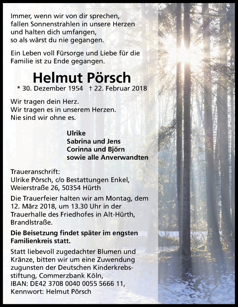  Traueranzeige für Helmut Pörsch vom 03.03.2018 aus Kölner Stadt-Anzeiger / Kölnische Rundschau / Express