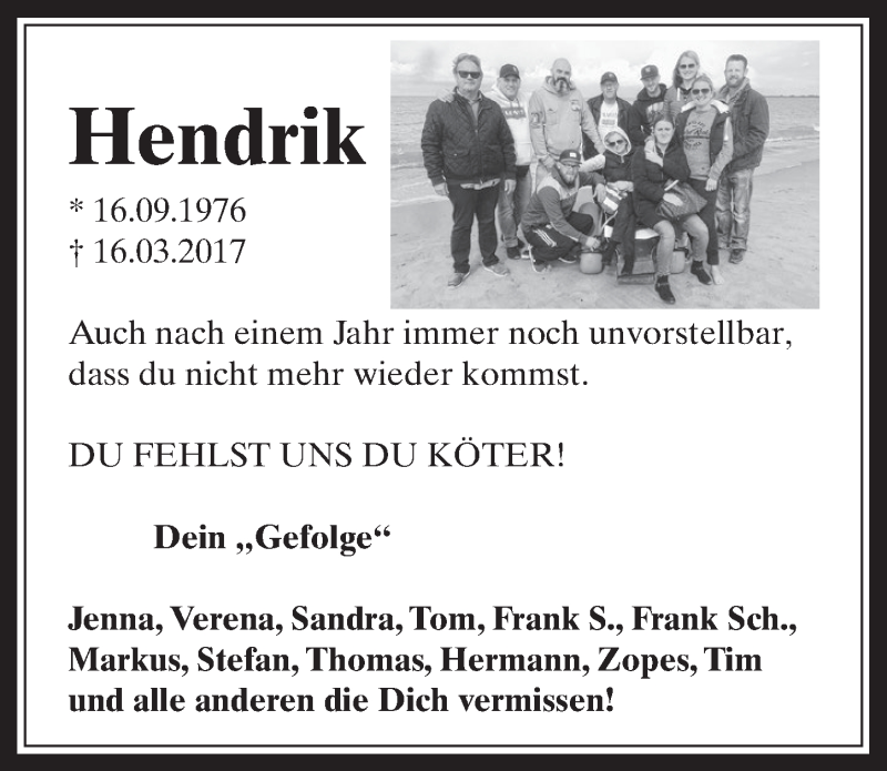  Traueranzeige für Hendrik van Heeckeren van Waliën vom 14.03.2018 aus  Werbepost 