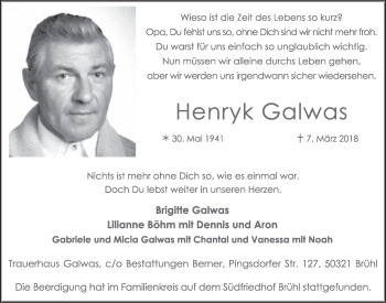 Anzeige von Henryk Galwas von  Schlossbote/Werbekurier 