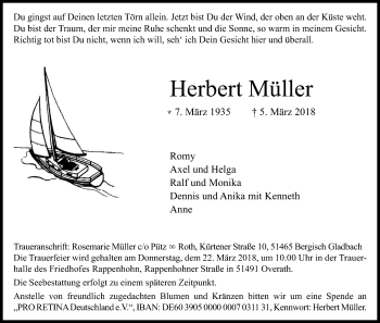 Anzeige von Herbert Müller von Kölner Stadt-Anzeiger / Kölnische Rundschau / Express