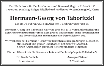 Anzeige von Hermann-Georg von Taboritzki von  Werbepost 