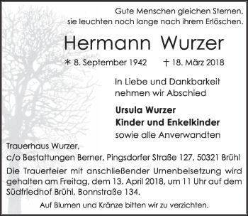 Anzeige von Hermann Wurzer von  Schlossbote/Werbekurier 