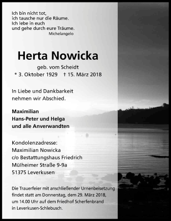 Anzeige von Herta Nowicka von Kölner Stadt-Anzeiger / Kölnische Rundschau / Express