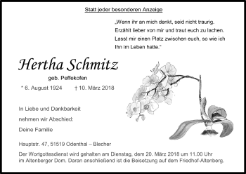 Anzeige von Hertha Schmitz von Kölner Stadt-Anzeiger / Kölnische Rundschau / Express
