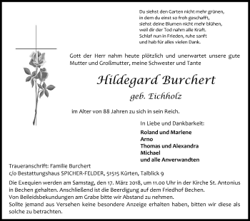 Anzeige von Hildegard Burchert von Kölner Stadt-Anzeiger / Kölnische Rundschau / Express
