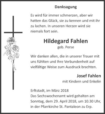 Anzeige von Hildegard Fahlen von  Werbepost 