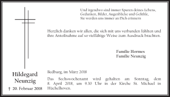 Anzeige von Hildegard Neunzig von  Werbepost 