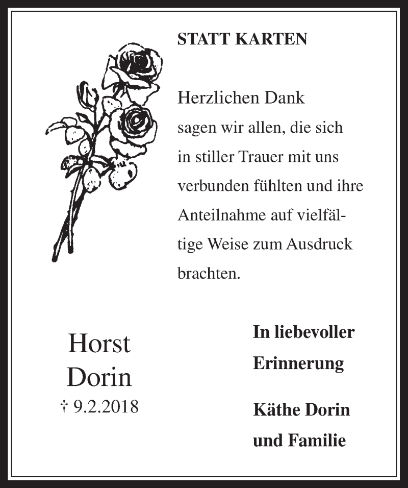  Traueranzeige für Horst Dorin vom 21.03.2018 aus  Werbepost 