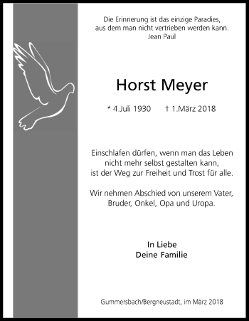 Anzeige von Horst Meyer von Kölner Stadt-Anzeiger / Kölnische Rundschau / Express