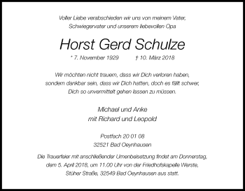Anzeige von Horst Gerd Schulze von Kölner Stadt-Anzeiger / Kölnische Rundschau / Express