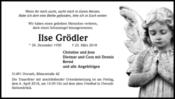Anzeige von Ilse Grödler von Kölner Stadt-Anzeiger / Kölnische Rundschau / Express