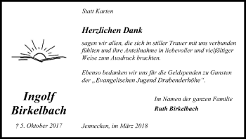 Anzeige von Ingolf Birkelbach von Kölner Stadt-Anzeiger / Kölnische Rundschau / Express