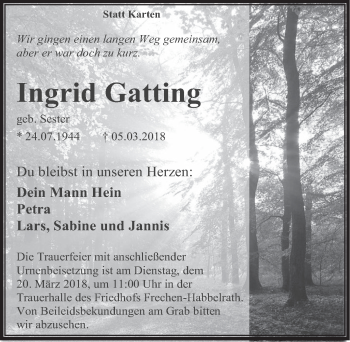 Anzeige von Ingrid Gatting von  Wochenende 