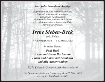 Anzeige von Irene Sieben-Beck von  Werbepost 